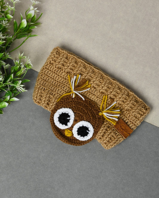 Beige Self Patterned Handmade Woollen Ear Warmer Muffs Headband for Kids
