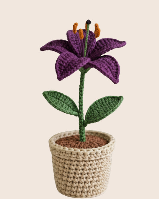 Handmade Crochet Purple Lily with Pot