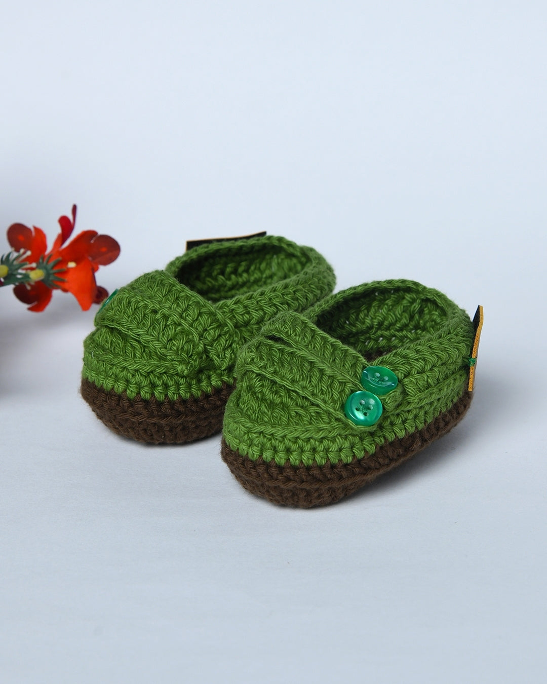 Green Handmade Organic Thread Crochet Infant Baby Booties for Kids