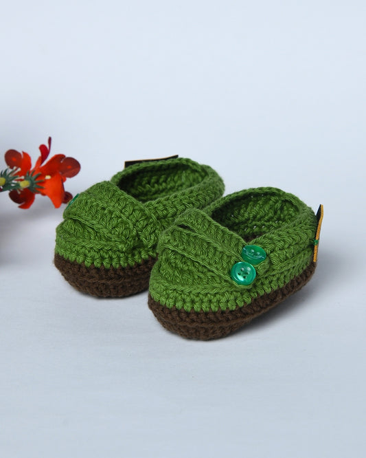 Green Handmade Organic Thread Crochet Infant Baby Booties for Kids