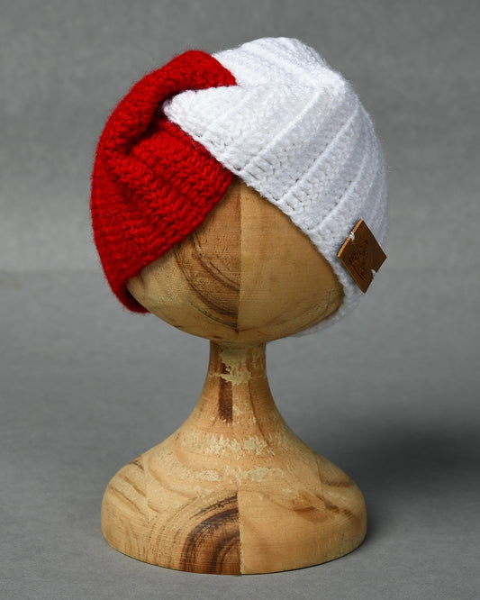 Red & White Self Design Handmade Woollen Ear Warmer Muffs Headband for Kids