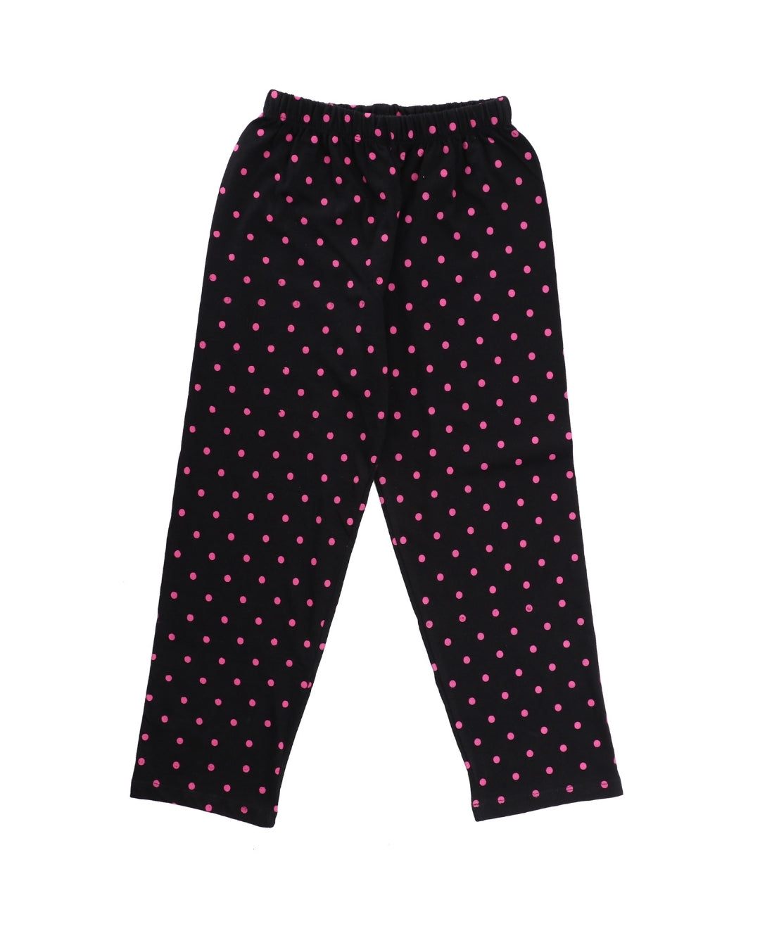 Black Cotton Knit Full Length Polka Dots Printed Pajama