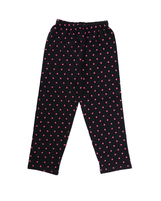 Black Cotton Knit Full Length Polka Dots Printed Pajama