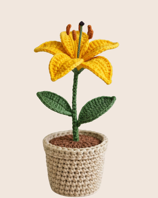 Handmade Crochet Yellow Lily with Pot