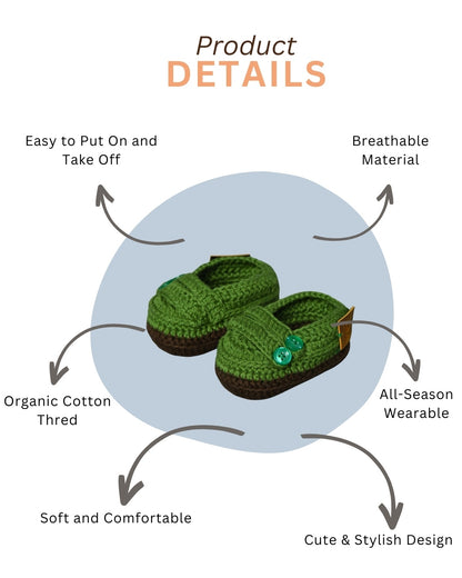 Green Handmade Organic Thread Crochet Infant Baby Booties for Kids