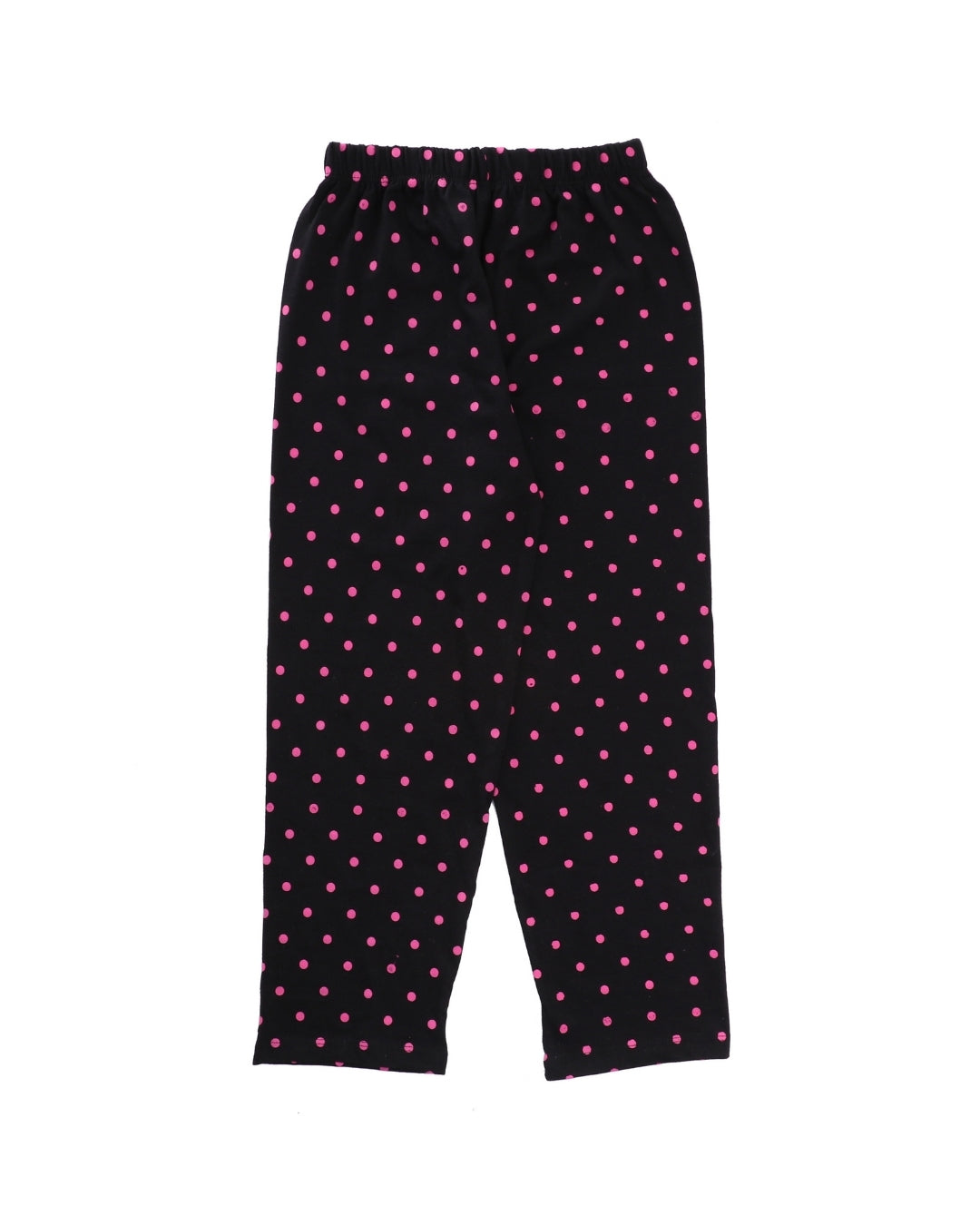 Black Cotton Knit Full Length Polka Dots Printed Pajama