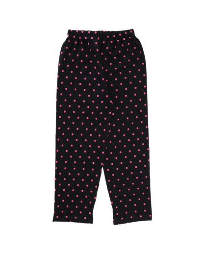 Black Cotton Knit Full Length Polka Dots Printed Pajama