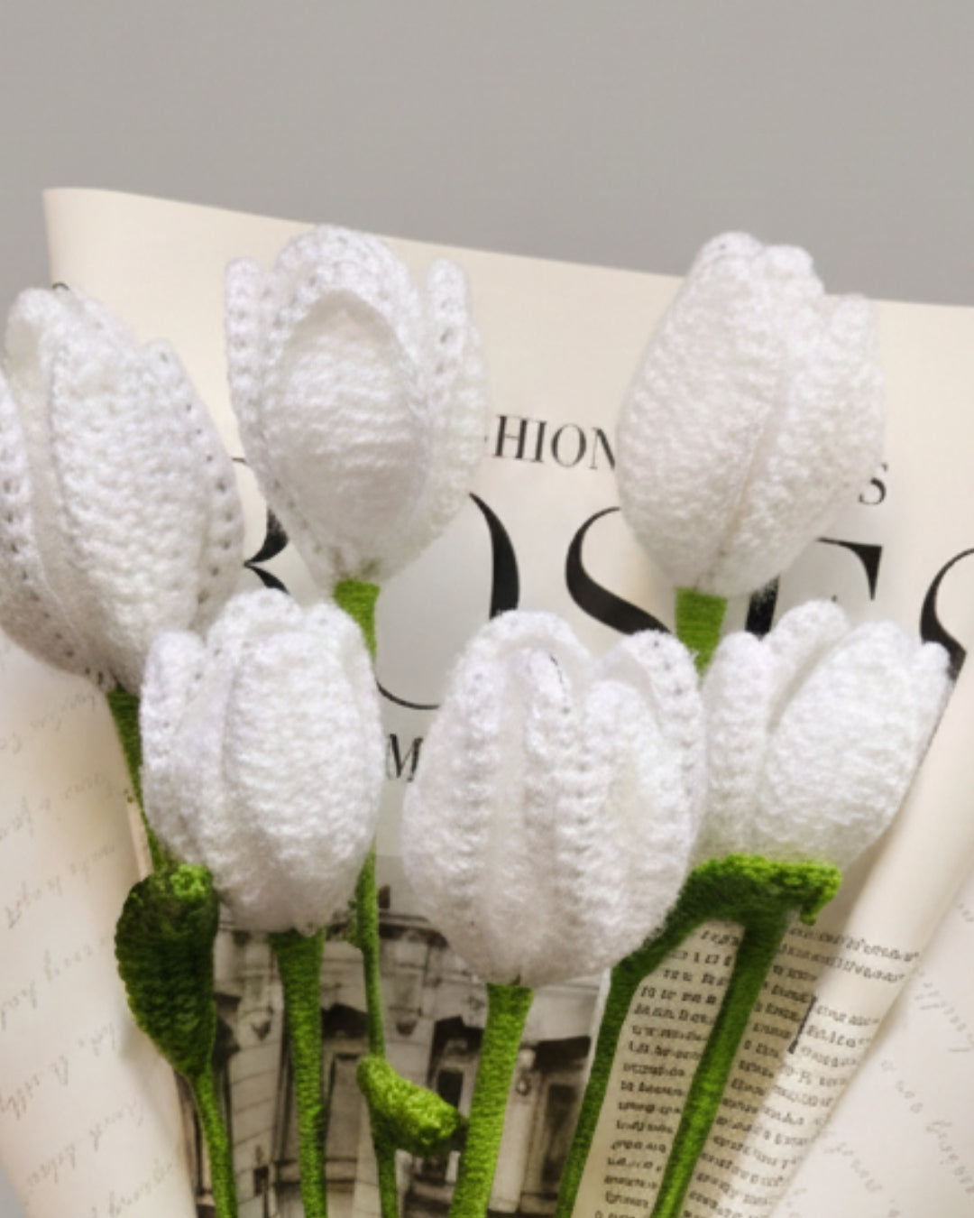 Handmade Crochet White Tulip Bouquet