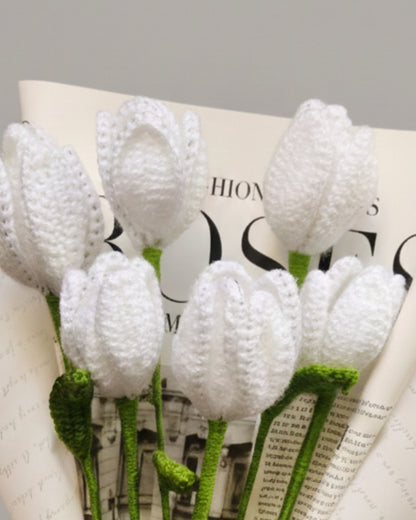 Handmade Crochet White Tulip Bouquet