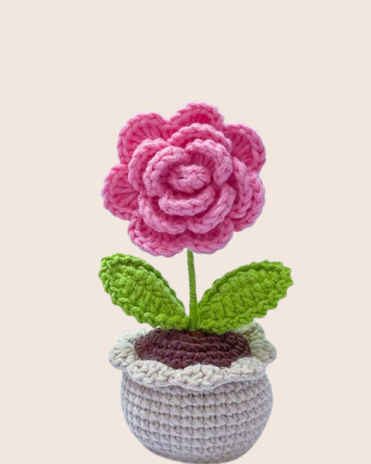 Handmade Crochet Pink Rose with Pot