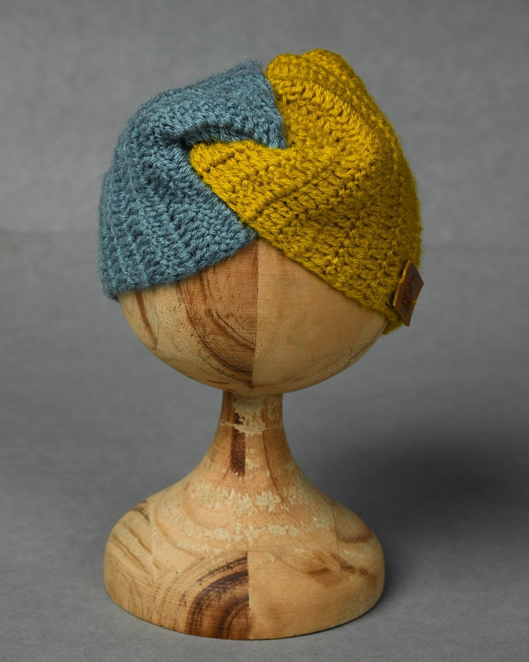 Blue & Mustard Self Design Handmade Woollen Ear Warmer Muffs Headband for Kids