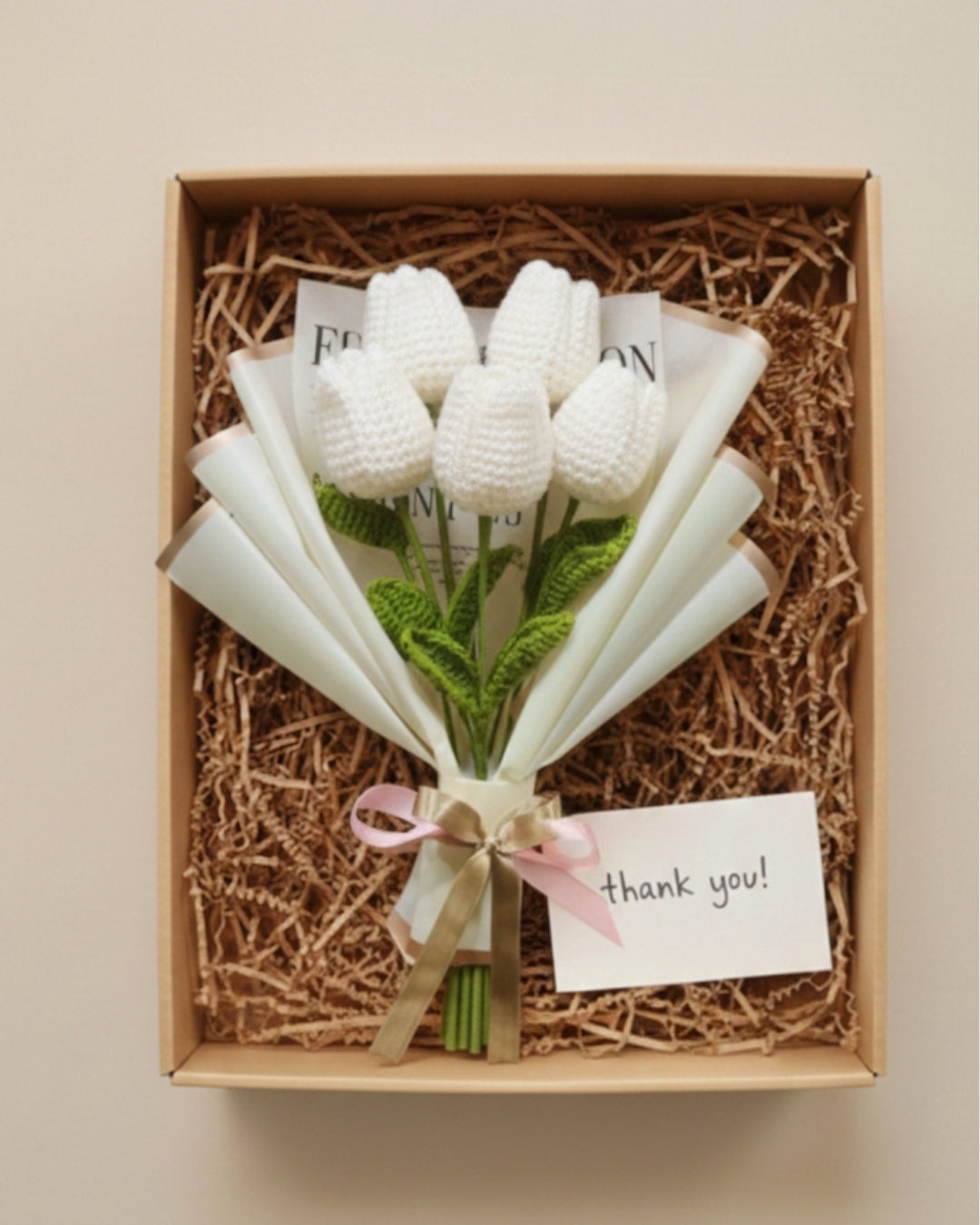 Handmade Crochet White Tulip Bouquet
