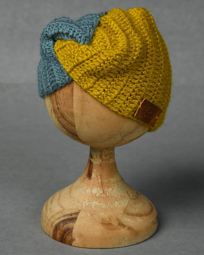 Blue & Mustard Self Design Handmade Woollen Ear Warmer Muffs Headband for Kids