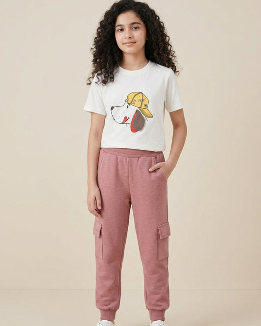 Typographic Printed Premium Cotton Half Sleeves Black T-Shirt with Pink Jogger for Boys & Girls