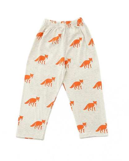 Beige Cotton Knit Full Length Fox Printed Pajama