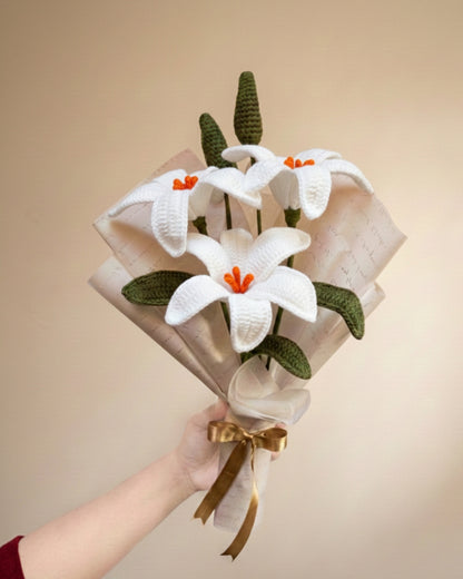 Handmade Crochet White Lily Jumbo Bouquet