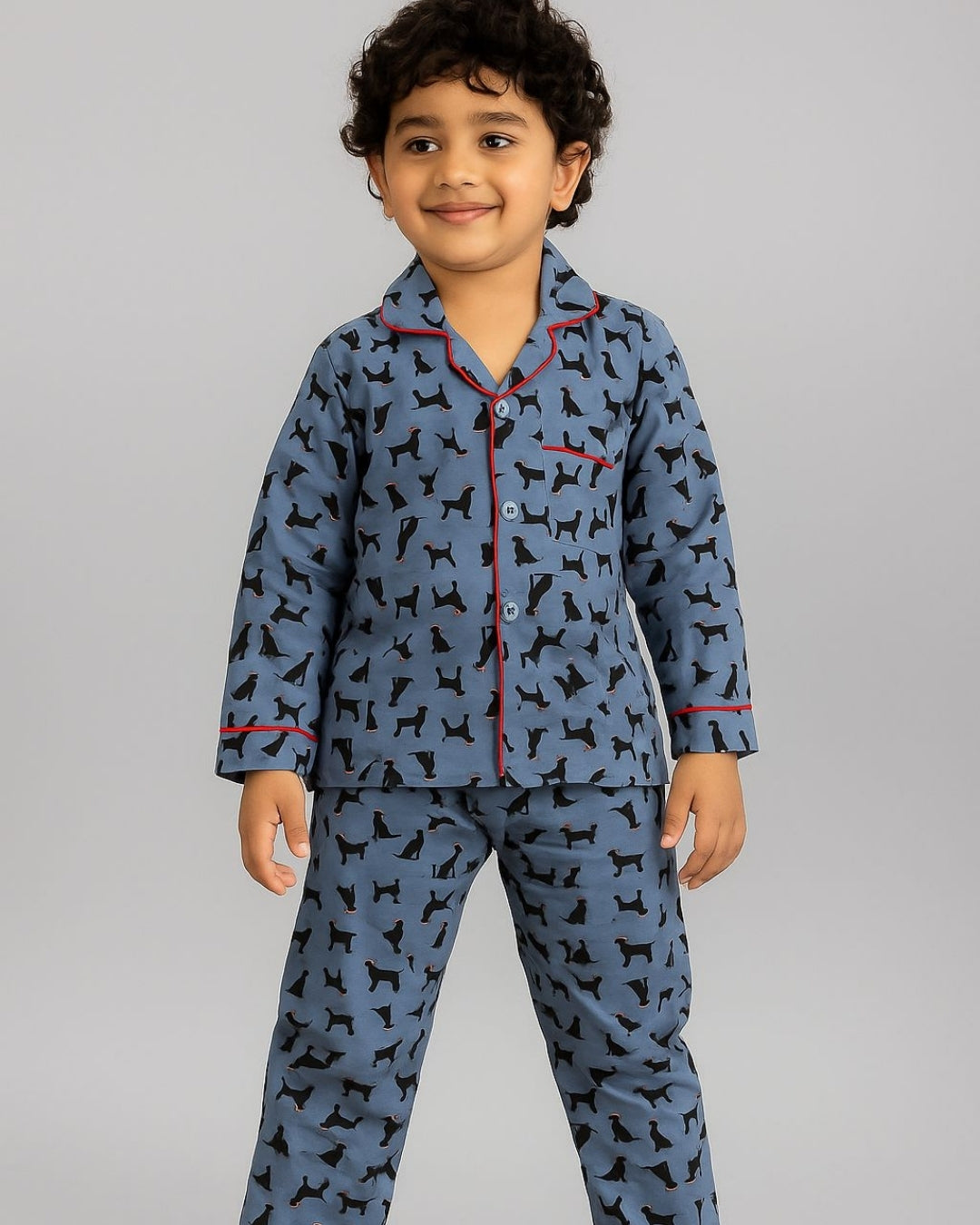 Blue Premium Cotton Puppy Printed Nightsuit for Kids