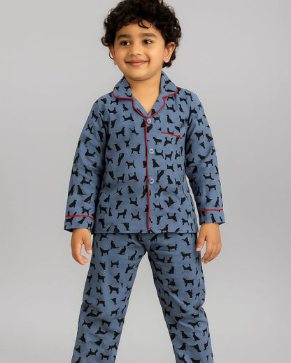 Blue Premium Cotton Puppy Printed Nightsuit for Kids