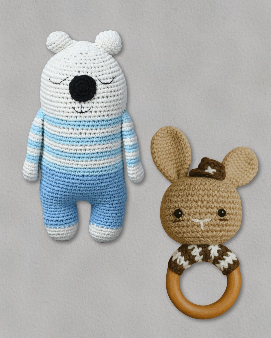 Handmade Crochet Chill Guy Toy and Rattle Set for Toddlers Soft and Safe