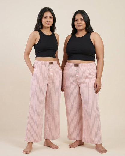 Pink Super Comfy Cotton Poplin Relax Fit Lounge Pant for Women