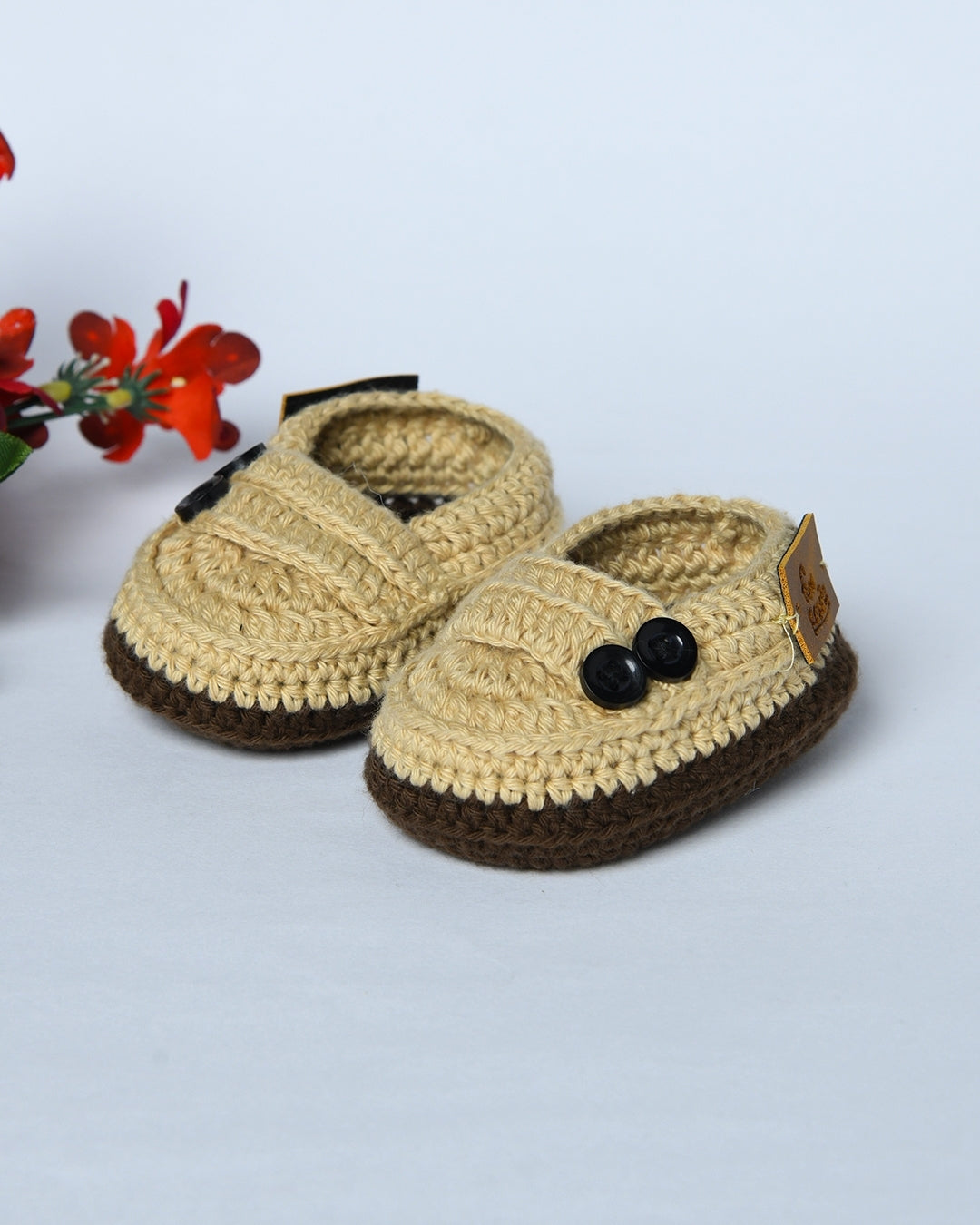 Beige Handmade Organic Thread Crochet Infant Baby Booties for Kids