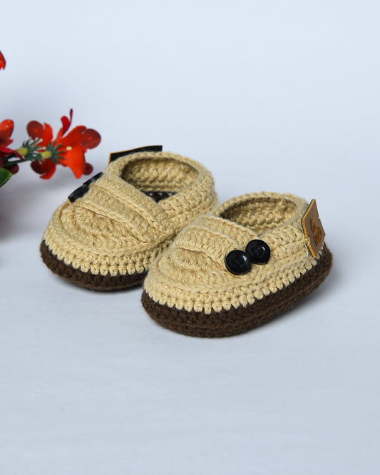 Beige Handmade Organic Thread Crochet Infant Baby Booties for Kids