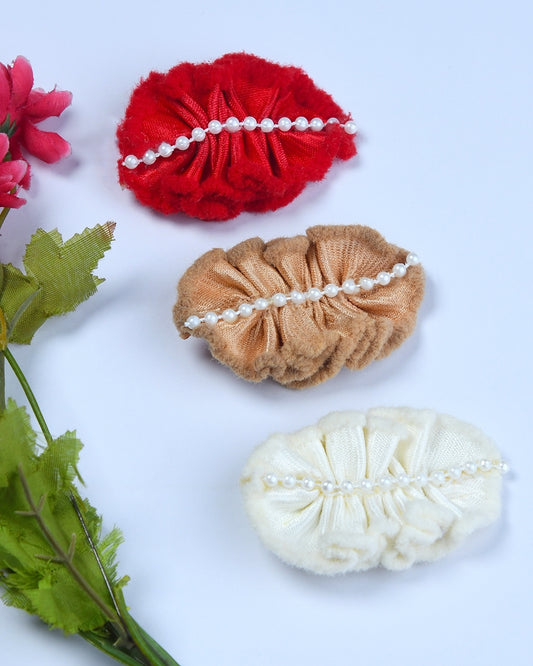 Pack Of 2 Pearl Embellished Velvet Hairclips - Multicolor