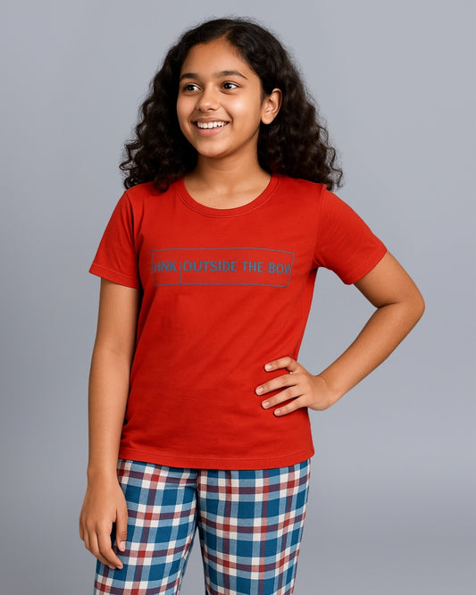 Red & Blue Checks Printed Cotton Night Suit for Girls