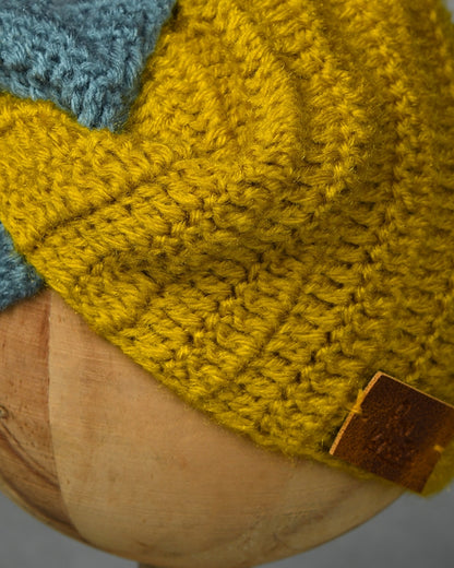 Blue & Mustard Self Design Handmade Woollen Ear Warmer Muffs Headband for Kids