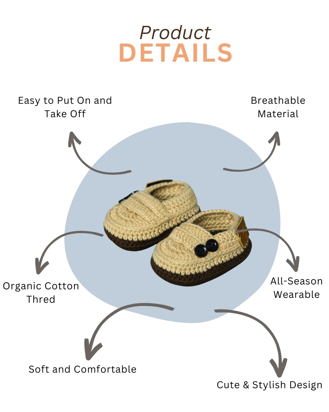 Beige Handmade Organic Thread Crochet Infant Baby Booties for Kids