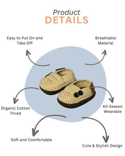 Beige Handmade Organic Thread Crochet Infant Baby Booties for Kids
