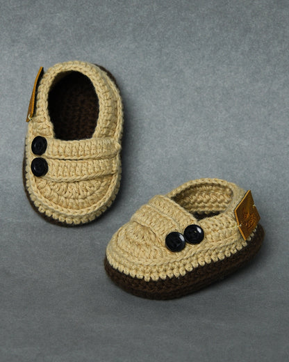 Beige Handmade Organic Thread Crochet Infant Baby Booties for Kids