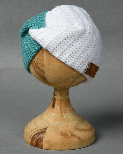 White & Green Self Design Handmade Woollen Ear Warmer Muffs Headband for Kids