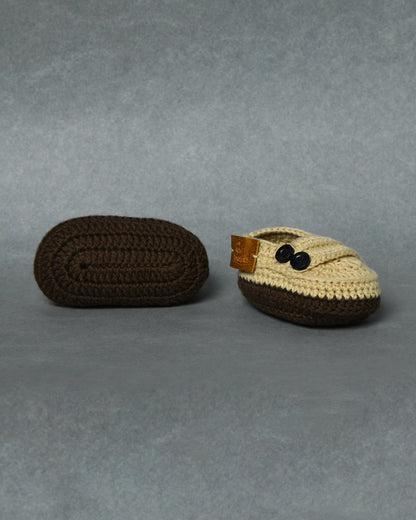 Beige Handmade Organic Thread Crochet Infant Baby Booties for Kids