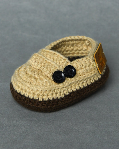 Beige Handmade Organic Thread Crochet Infant Baby Booties for Kids