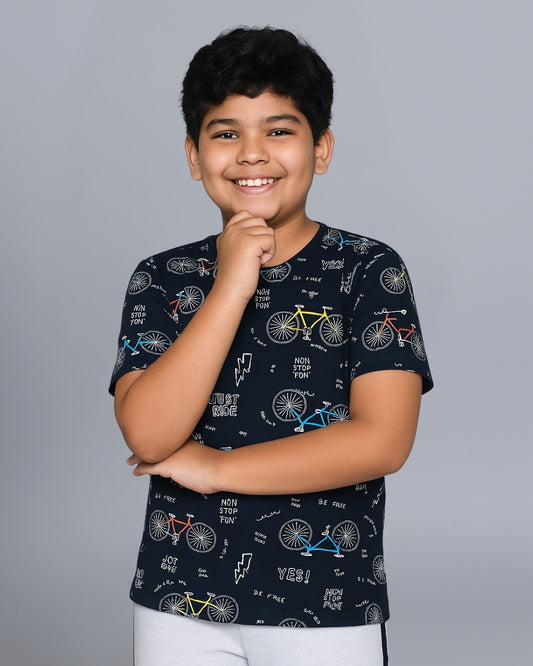 Navy & Grey Bicycle Printed Cotton Night suit