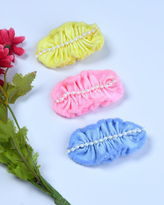 Pack Of 2 Pearl Embellished Velvet Hairclips - Multicolor