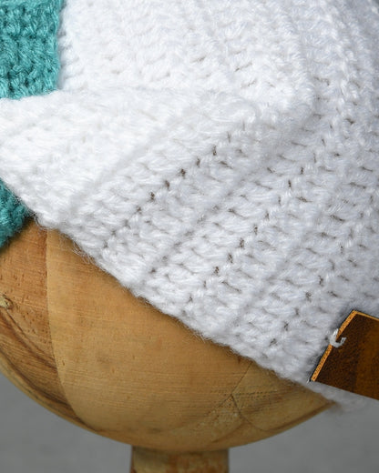 White & Green Self Design Handmade Woollen Ear Warmer Muffs Headband for Kids