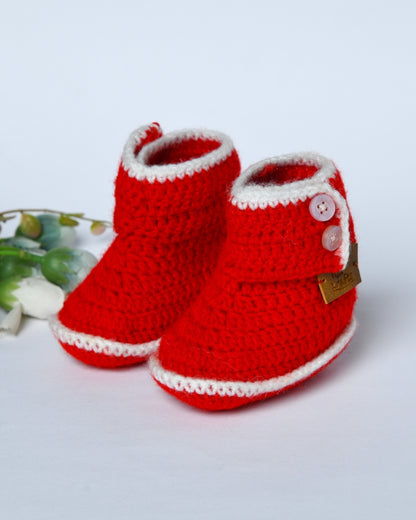 Red Handmade Woollen Crochet Baby Shoes for Girls & Boys