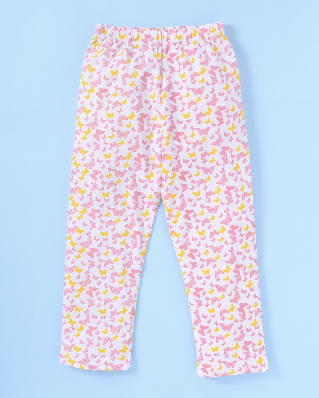 Pink Cotton Knit Full Length Butterfly Printed Pajama