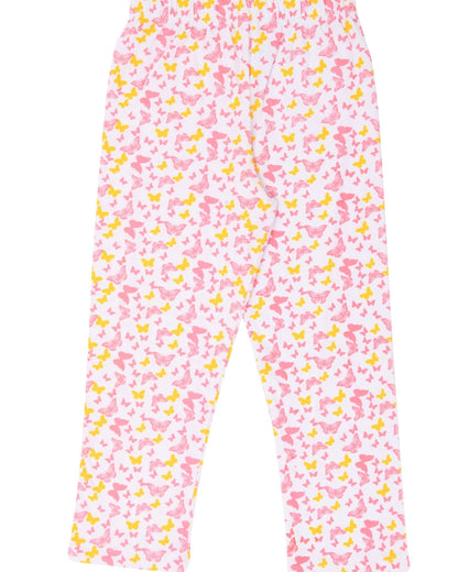 Pink Cotton Knit Full Length Butterfly Printed Pajama