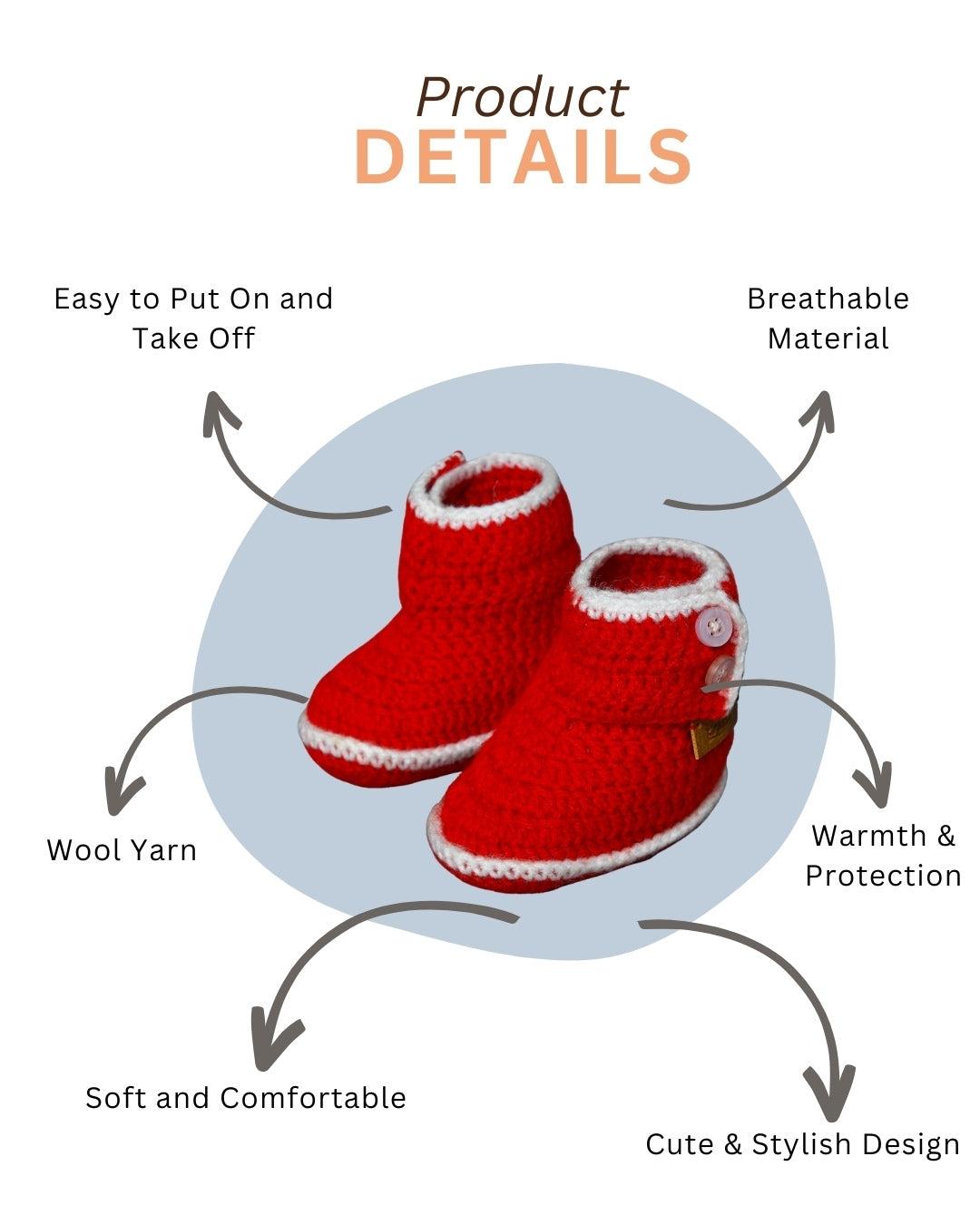 Red Handmade Woollen Crochet Baby Shoes for Girls & Boys