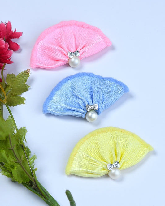 Pack Of 2 Pearl Embellished Velvet Hairclips - Multicolor