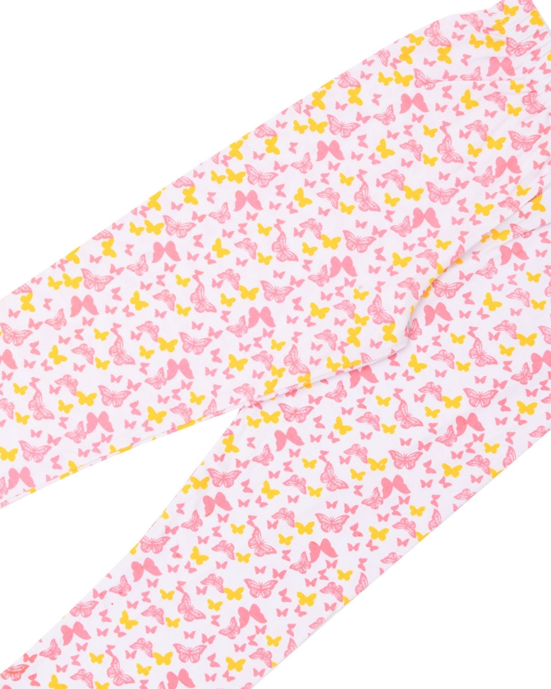 Pink Cotton Knit Full Length Butterfly Printed Pajama