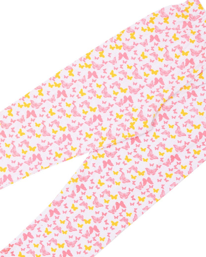 Pink Cotton Knit Full Length Butterfly Printed Pajama
