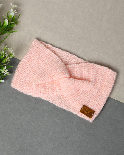 Pink Self Design Handmade Woollen Ear Warmer Muffs Headband for Girls