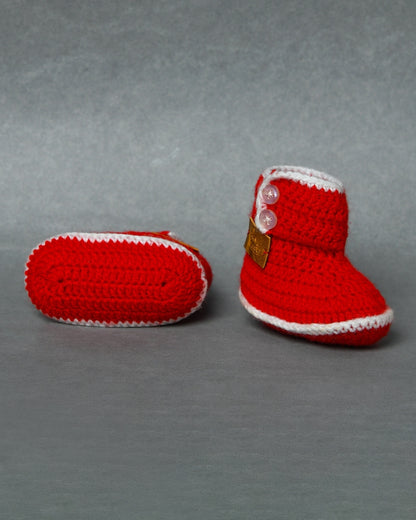 Red Handmade Woollen Crochet Baby Shoes for Girls & Boys