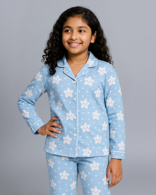 Blue Premium Cotton Half Sleeves Halloween Printed T-Shirt & Pyjama Set for Boys & Girls