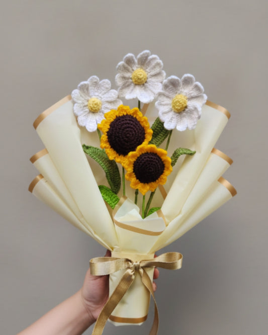 Handmade Crochet Sunflower & Daisy Flower Bouquet