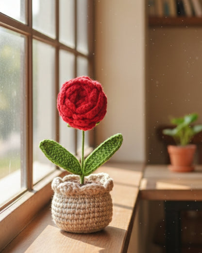 Handmade Crochet Rose with Pot
